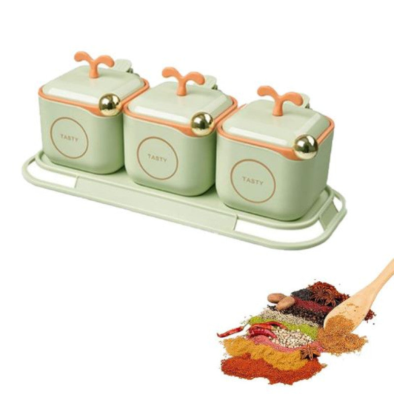 3-Piece Modern Spice Jar Set with Tray & Spoons