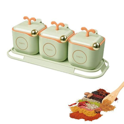 3-Piece Modern Spice Jar Set with Tray & Spoons