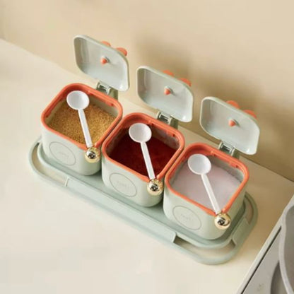3-Piece Modern Spice Jar Set with Tray & Spoons