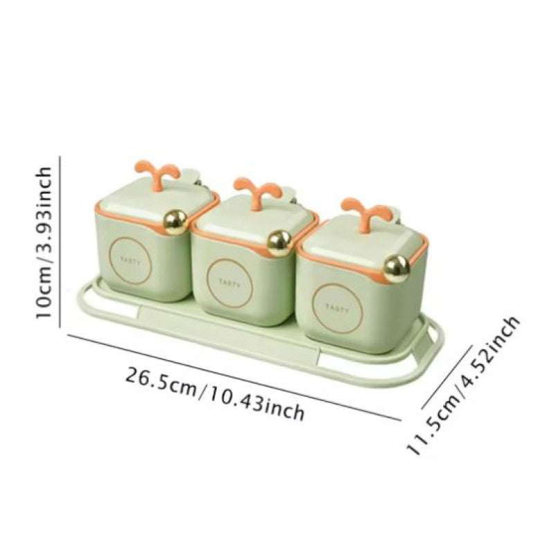 3-Piece Modern Spice Jar Set with Tray & Spoons