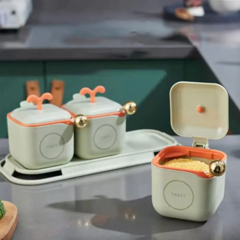 3-Piece Modern Spice Jar Set with Tray & Spoons