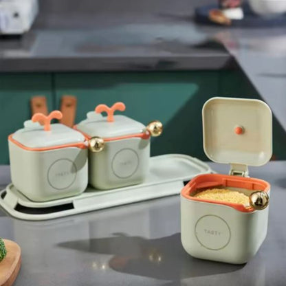 3-Piece Modern Spice Jar Set with Tray & Spoons
