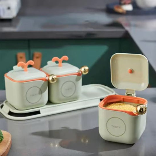 3-Piece Modern Spice Jar Set with Tray & Spoons