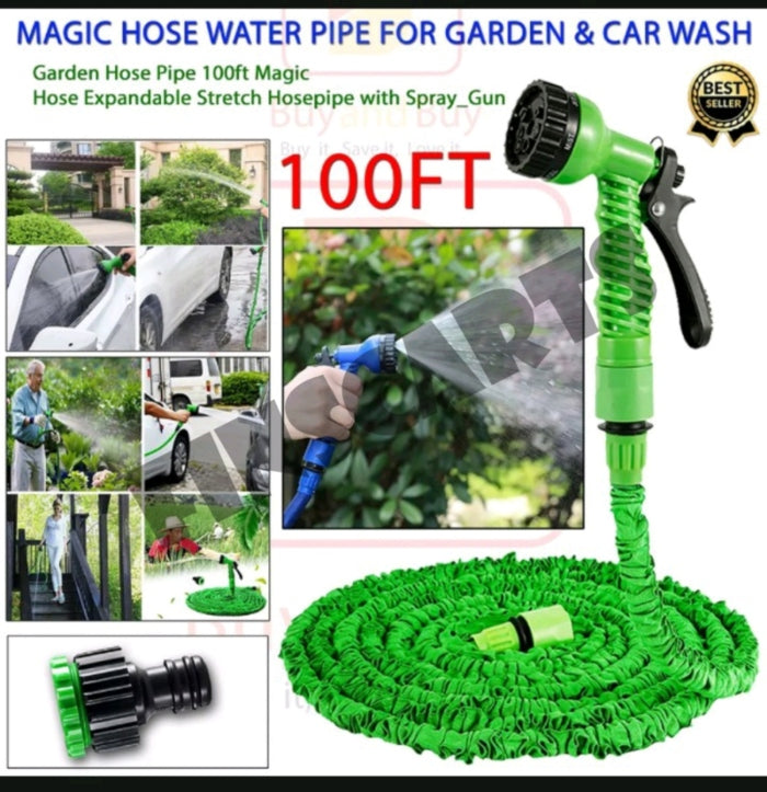 Expandable High Pressure Water Hose Pipe with 7-Mode Spray Nozzle | Flexible Multipurpose Water Pipe