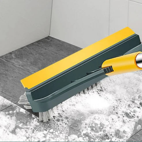 3-in-1 Floor Scrub Brush with Squeegee | Long Handle Cleaning Brush