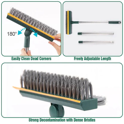 3-in-1 Floor Scrub Brush with Squeegee | Long Handle Cleaning Brush