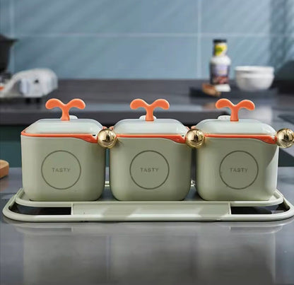 3-Piece Modern Spice Jar Set with Tray & Spoons