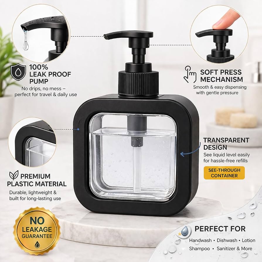 Premium Refillable Soap Dispenser with Sponge Holder | Kitchen & Bathroom Liquid Soap Pump Dispenser