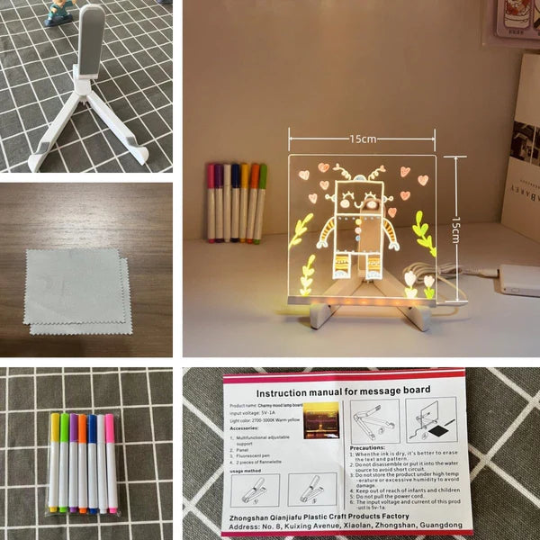 LED Acrylic Writing Board | Reusable Message Board with Color Markers