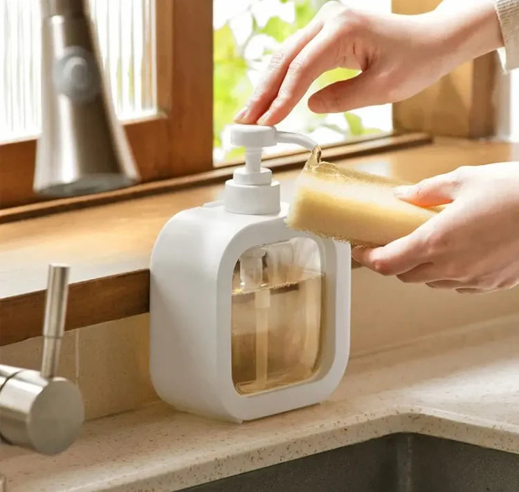 Premium Refillable Soap Dispenser with Sponge Holder | Kitchen & Bathroom Liquid Soap Pump Dispenser