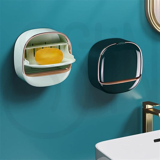 Wall Mounted Soap Holder with Drain Tray – Self Adhesive Bathroom Soap Box