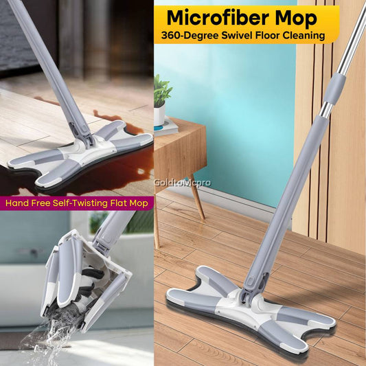 360° Self-Wringing Microfiber Flat Mop | Hands-Free Floor Cleaning Mop