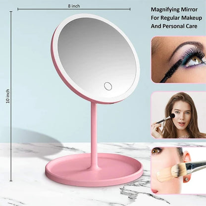 LED Touch Makeup Mirror with Adjustable Stand | Portable Tabletop Vanity Mirror for Makeup & Skincare