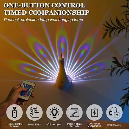 Peacock Projection LED Night Lamp with Remote Control