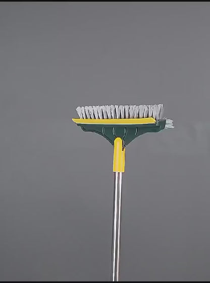 3-in-1 Floor Scrub Brush with Squeegee | Long Handle Cleaning Brush